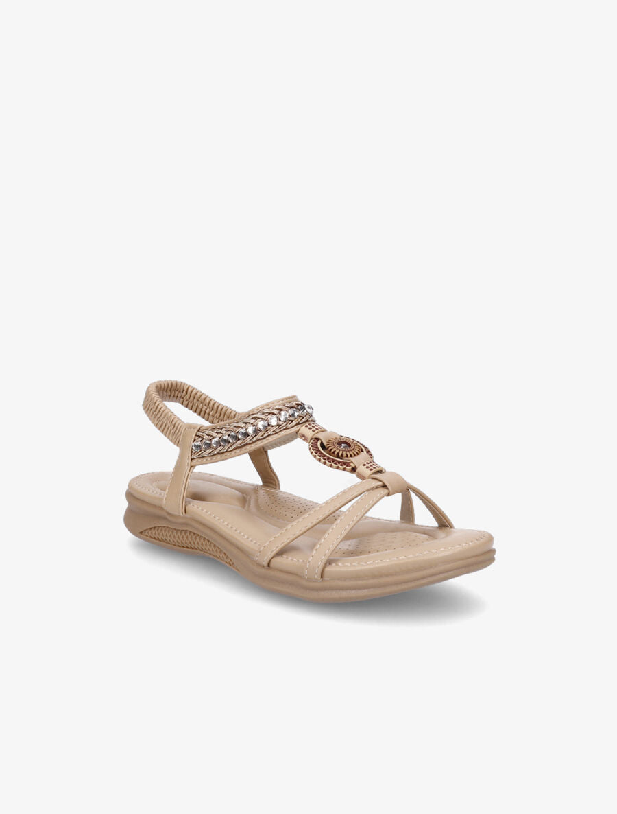 Nu-pieds à empiècement effet bois et strass - Beige - 2
