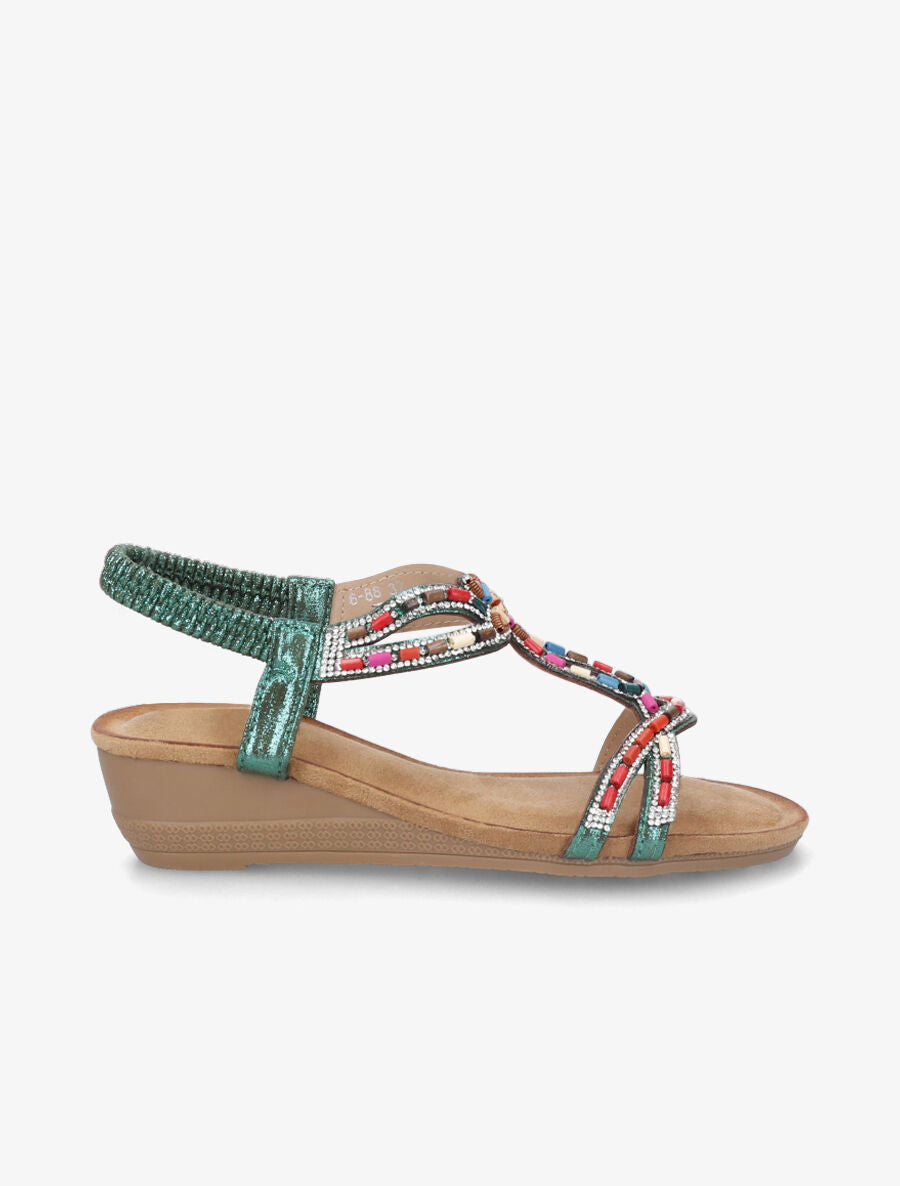 Nu-pieds à brides ornées de strass et perles - Vert - 5