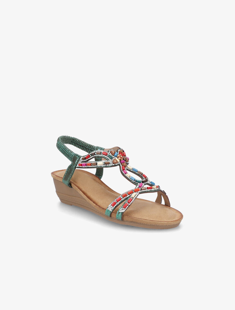 Nu-pieds à brides ornées de strass et perles - Vert - 2