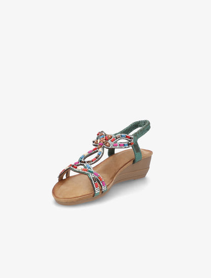 Nu-pieds à brides ornées de strass et perles - Vert - 3