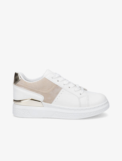 Sneakers à bandes irisées et semelle à détail métallique - Beige - 1