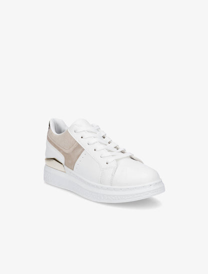 Sneakers à bandes irisées et semelle à détail métallique - Beige - 2