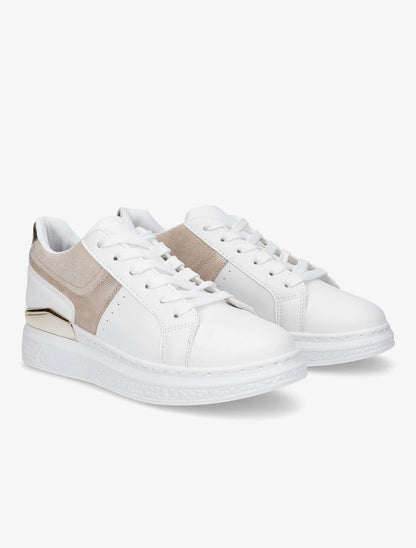 Sneakers à bandes irisées et semelle à détail métallique - Beige - 4