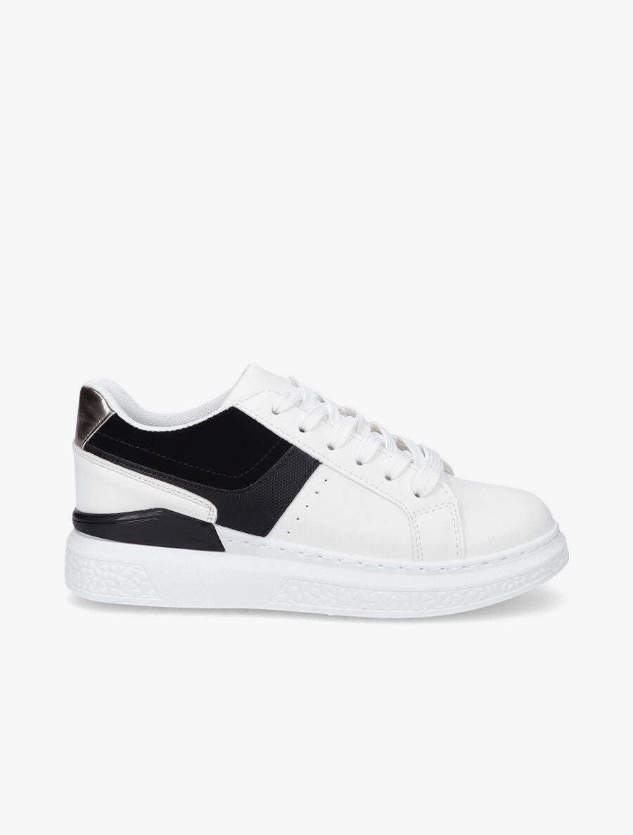 Sneakers à bandes irisées et semelle à détail métallique - Blanc/noir - 1