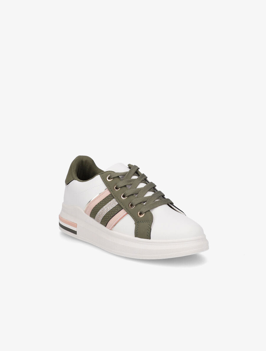 Sneakers en simili à bandes irisées - Kaki - 2