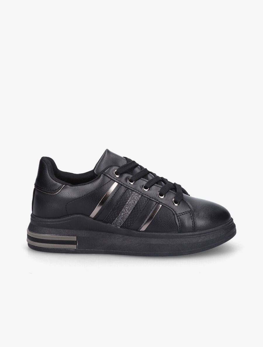 Sneakers en simili à bandes irisées - Noir - 1