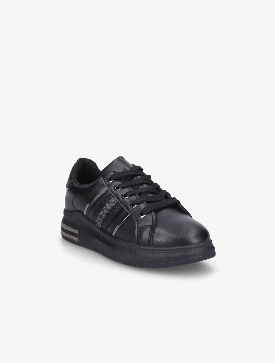 Sneakers en simili à bandes irisées - Noir - 2