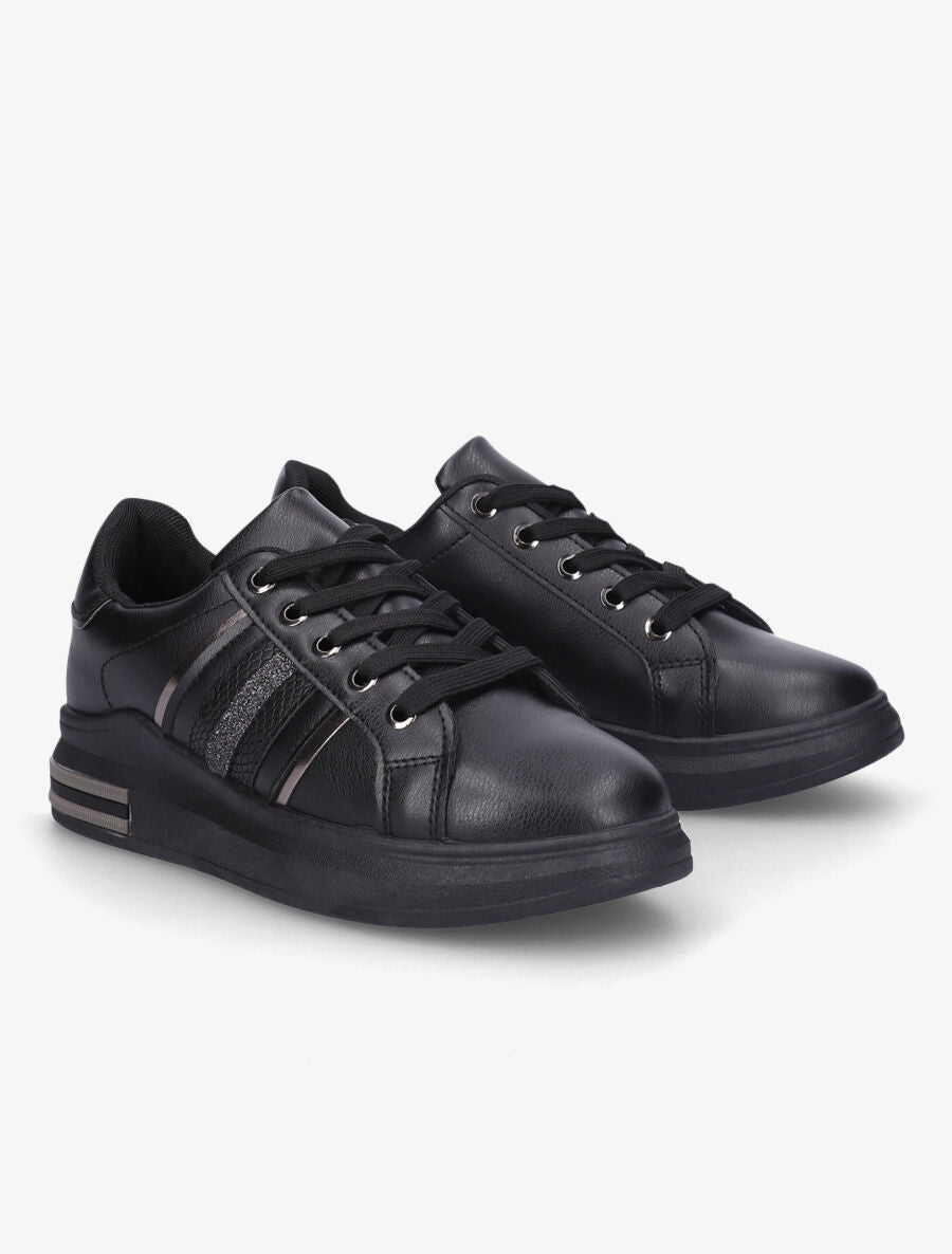 Sneakers en simili à bandes irisées - Noir - 4