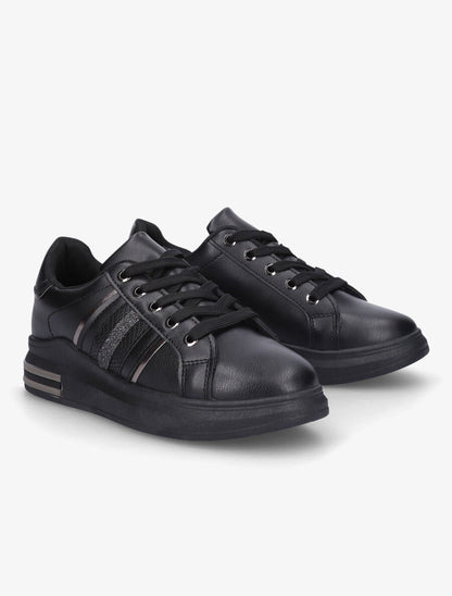 Sneakers en simili à bandes irisées - Noir - 4