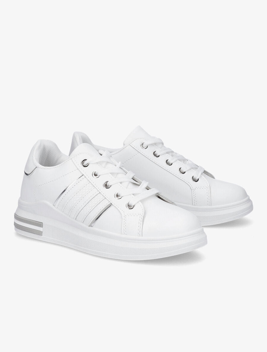 Sneakers en simili à bandes irisées - Blanc - 4