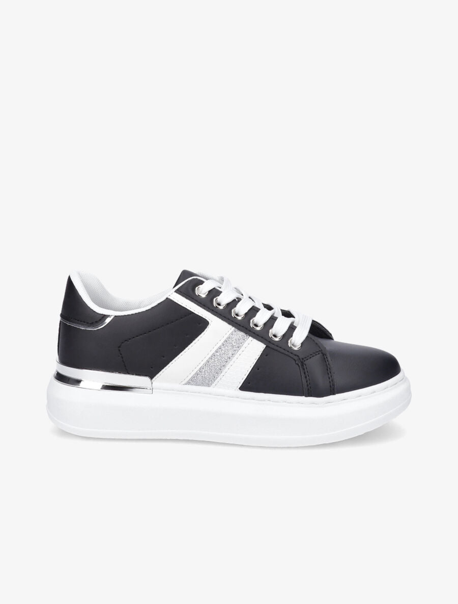 Sneakers à bandes irisées et détail métallique - Noir - 5