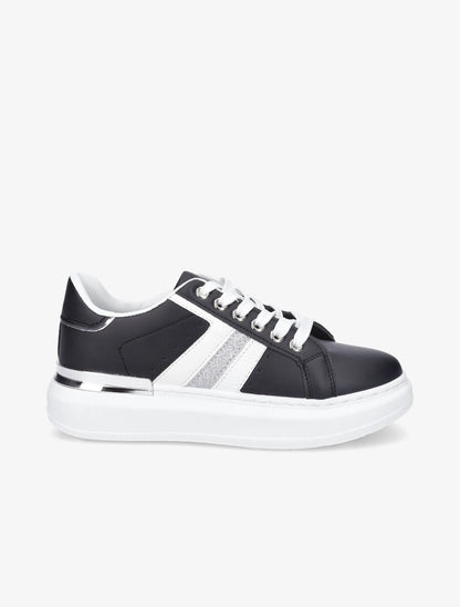 Sneakers à bandes irisées et détail métallique - Noir - 5