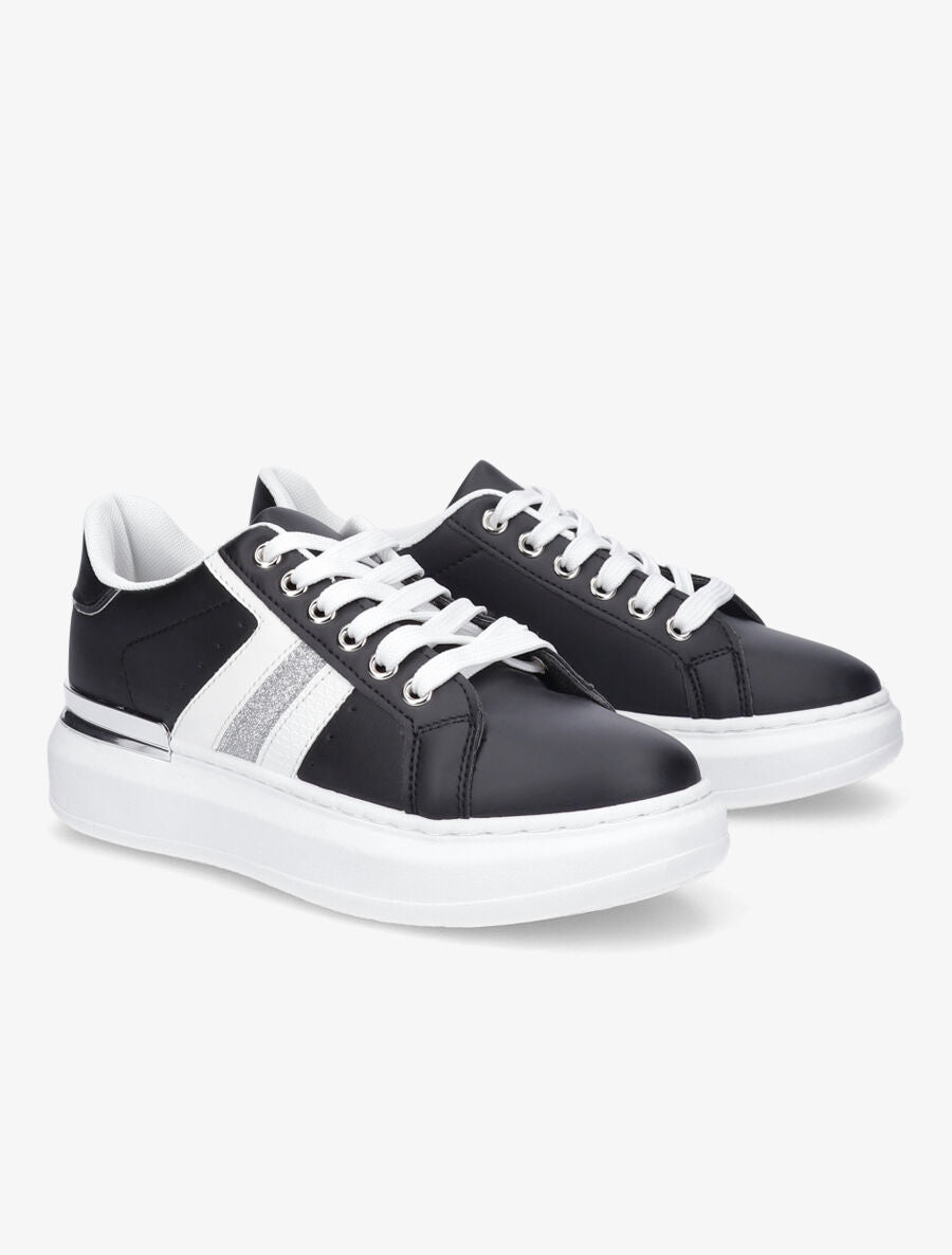 Sneakers à bandes irisées et détail métallique - Noir - 4