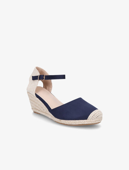 Sandales compensées bi-matière style espadrilles - Marine - 2