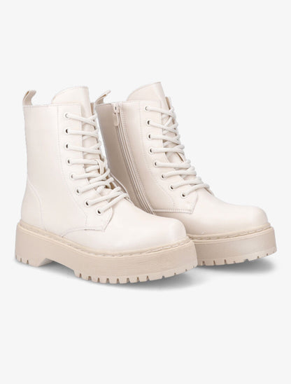 Rangers en simili mat à semelle compensée - Beige - 5