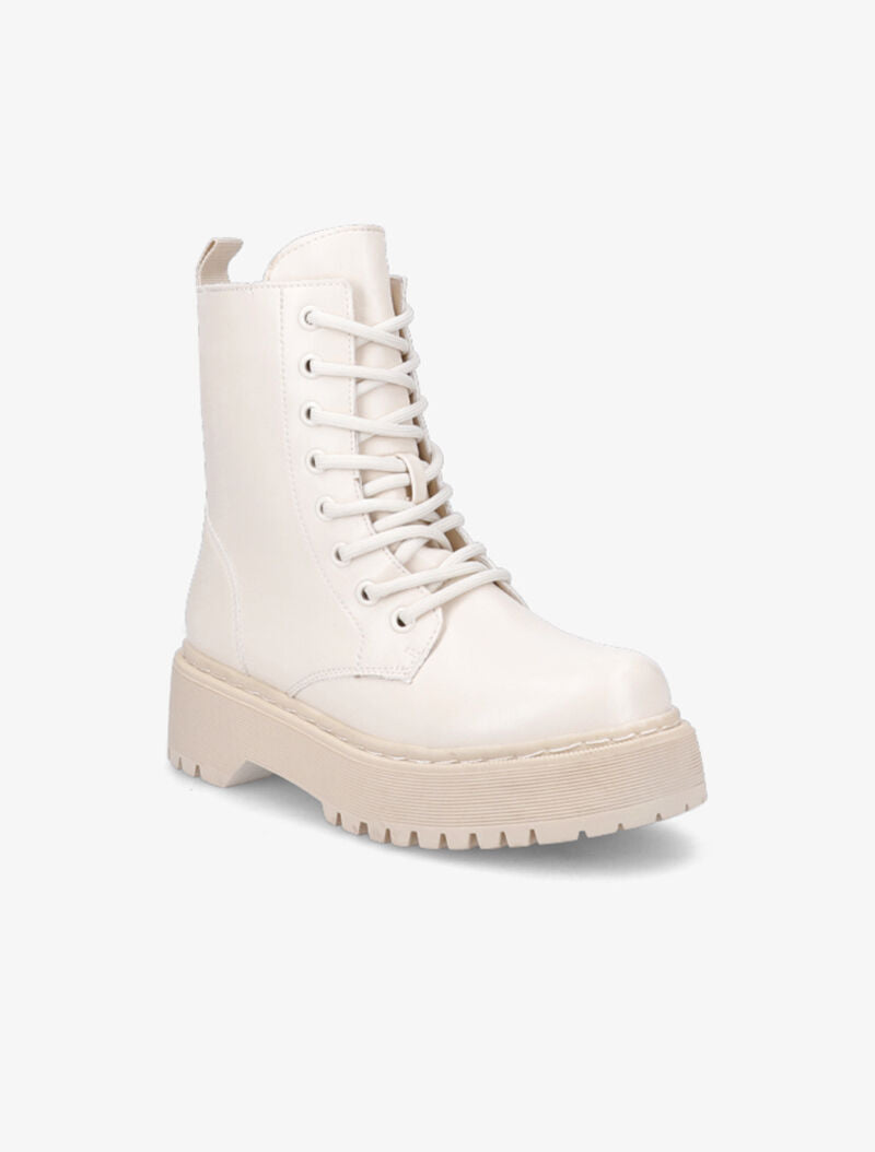 Rangers en simili mat à semelle compensée - Beige - 3