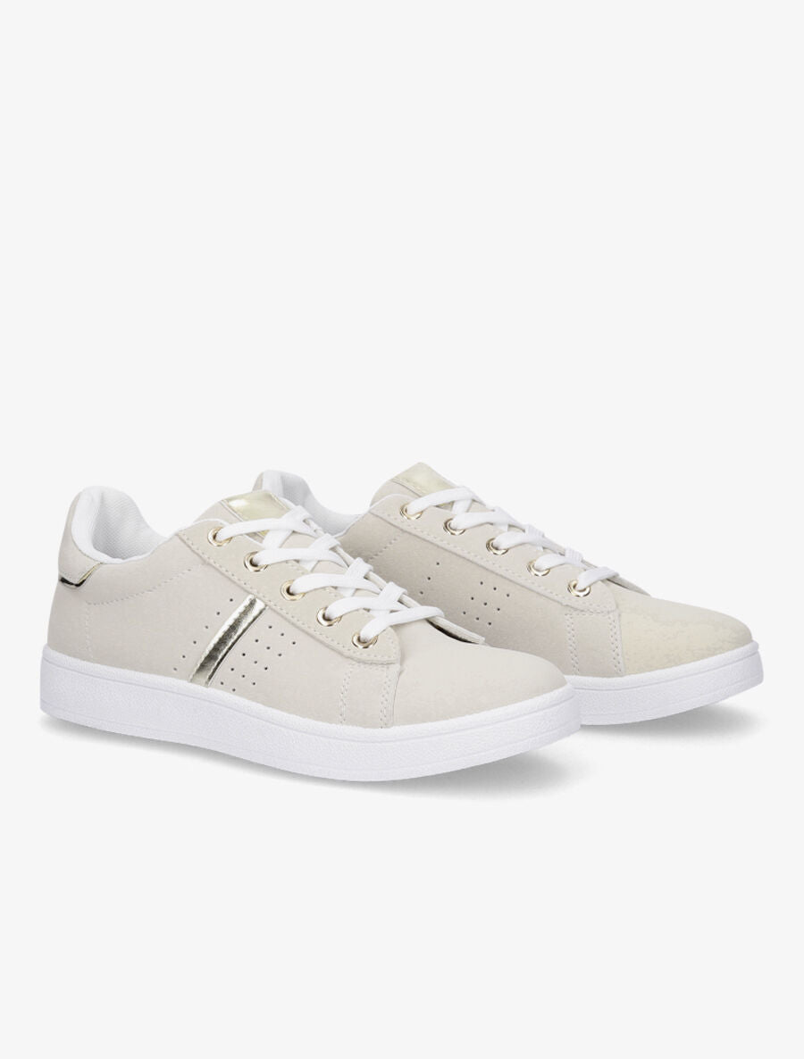 Sneakers en simili effet grainé - Beige - 4