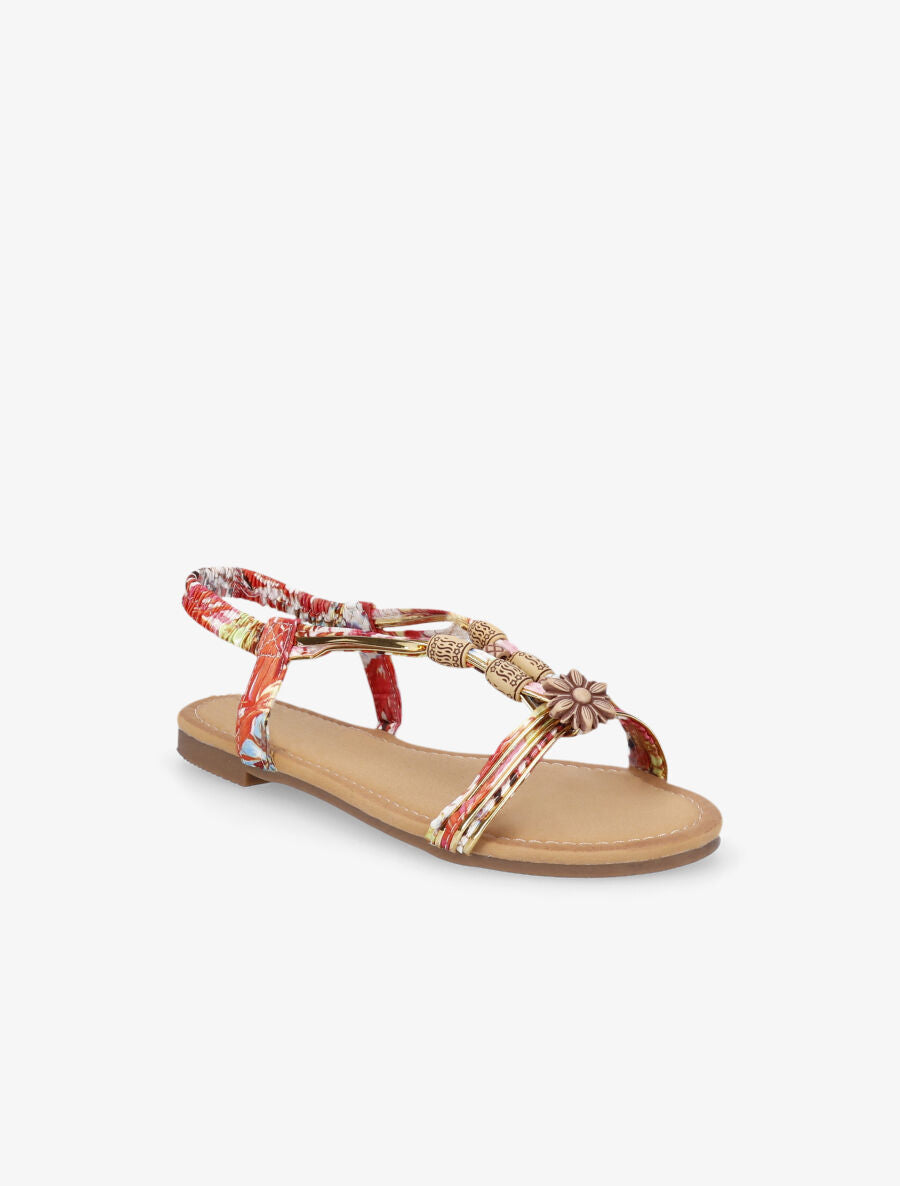 Nu-pieds à perles et en tissu satiné - Rouge - 3