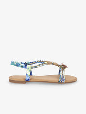 Nu-pieds à perles et en tissu satiné - Bleu - 5