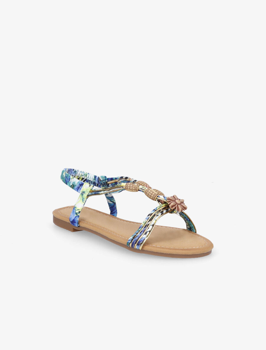 Nu-pieds à perles et en tissu satiné - Bleu - 2