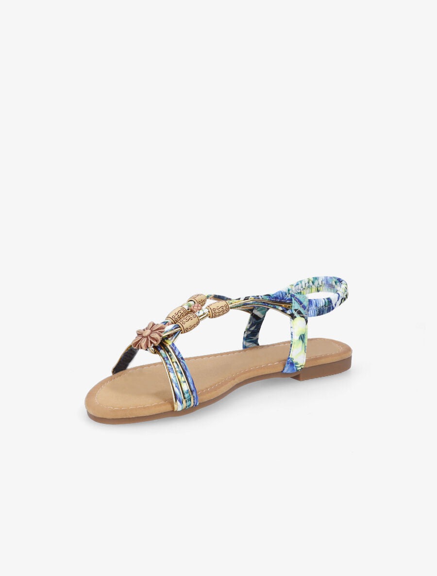 Nu-pieds à perles et en tissu satiné - Bleu - 3