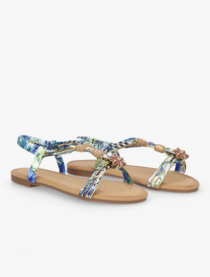 Nu-pieds à perles et en tissu satiné - Bleu - 4