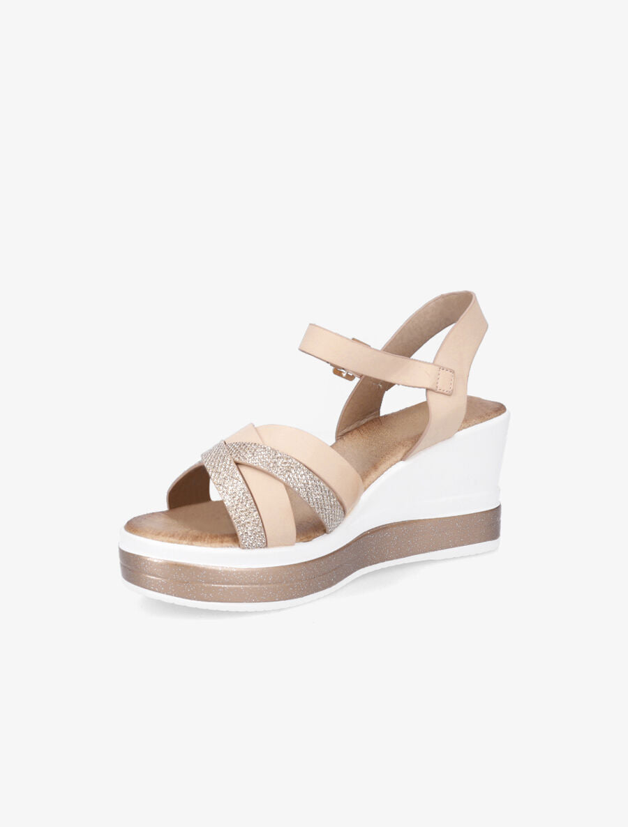 Sandales compensées en simili à ganses irisées - Rose - 3