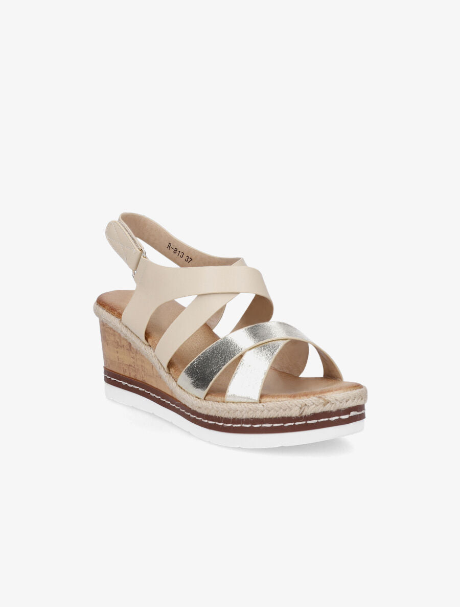 Sandales compensées en simili effet bois - Beige - 2