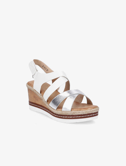 Sandales compensées en simili effet bois - Blanc - 2