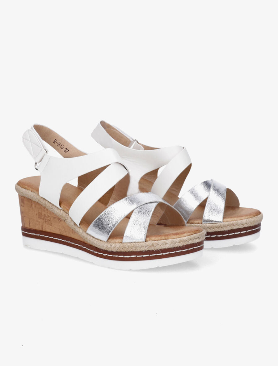 Sandales compensées en simili effet bois - Blanc - 4