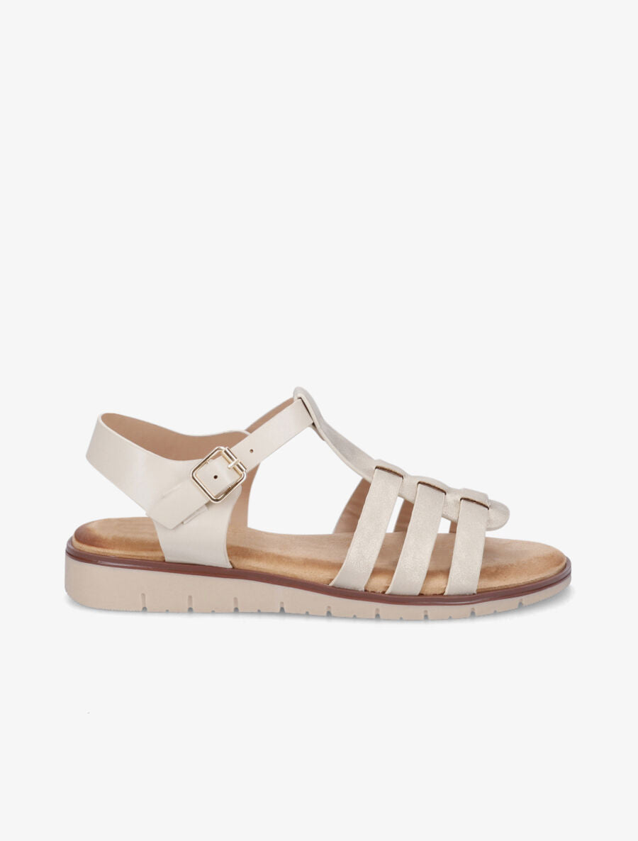 Nu-pieds style spartiates en simili - Beige - 1