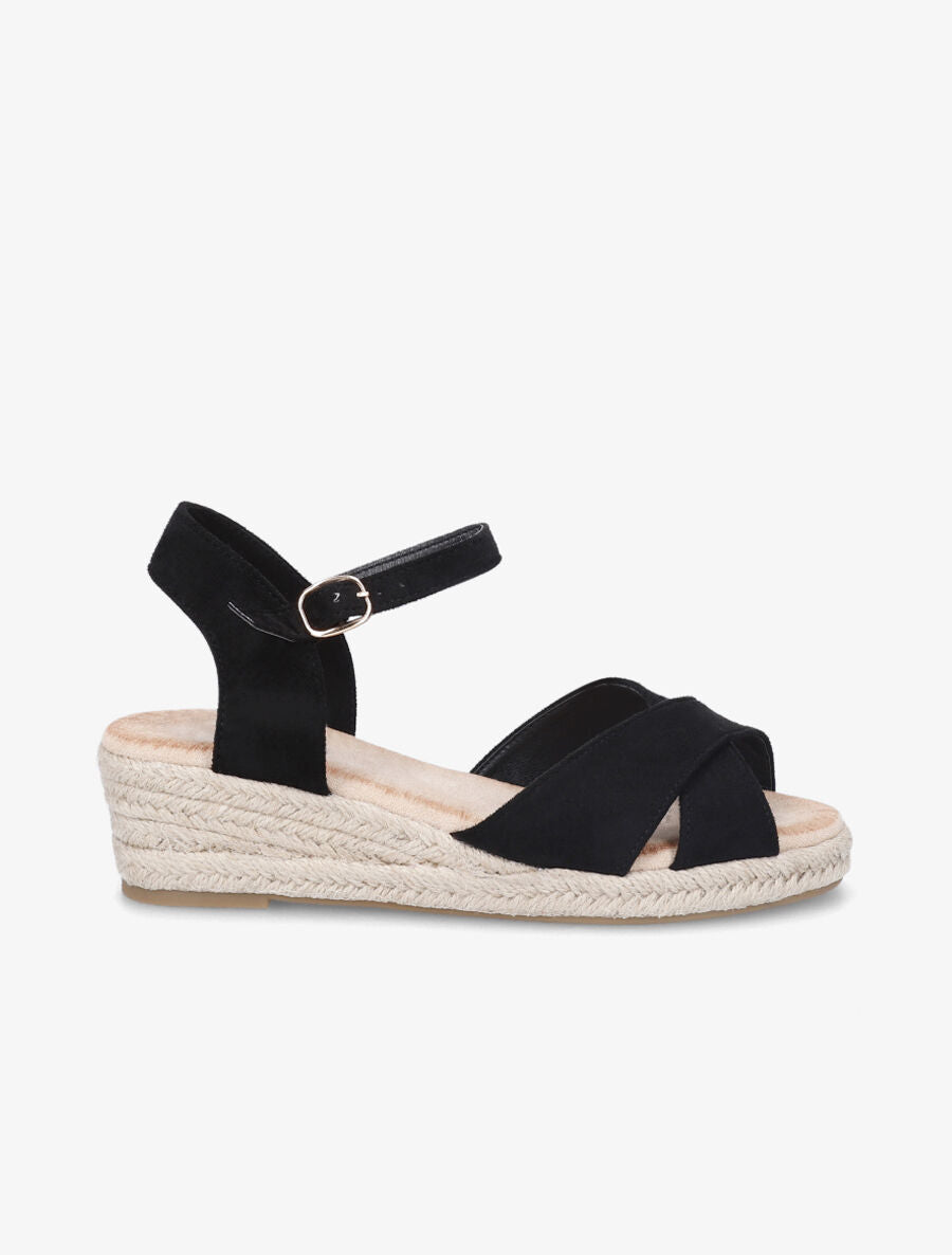Sandales compensées style espadrille en suédine - Noir - 5