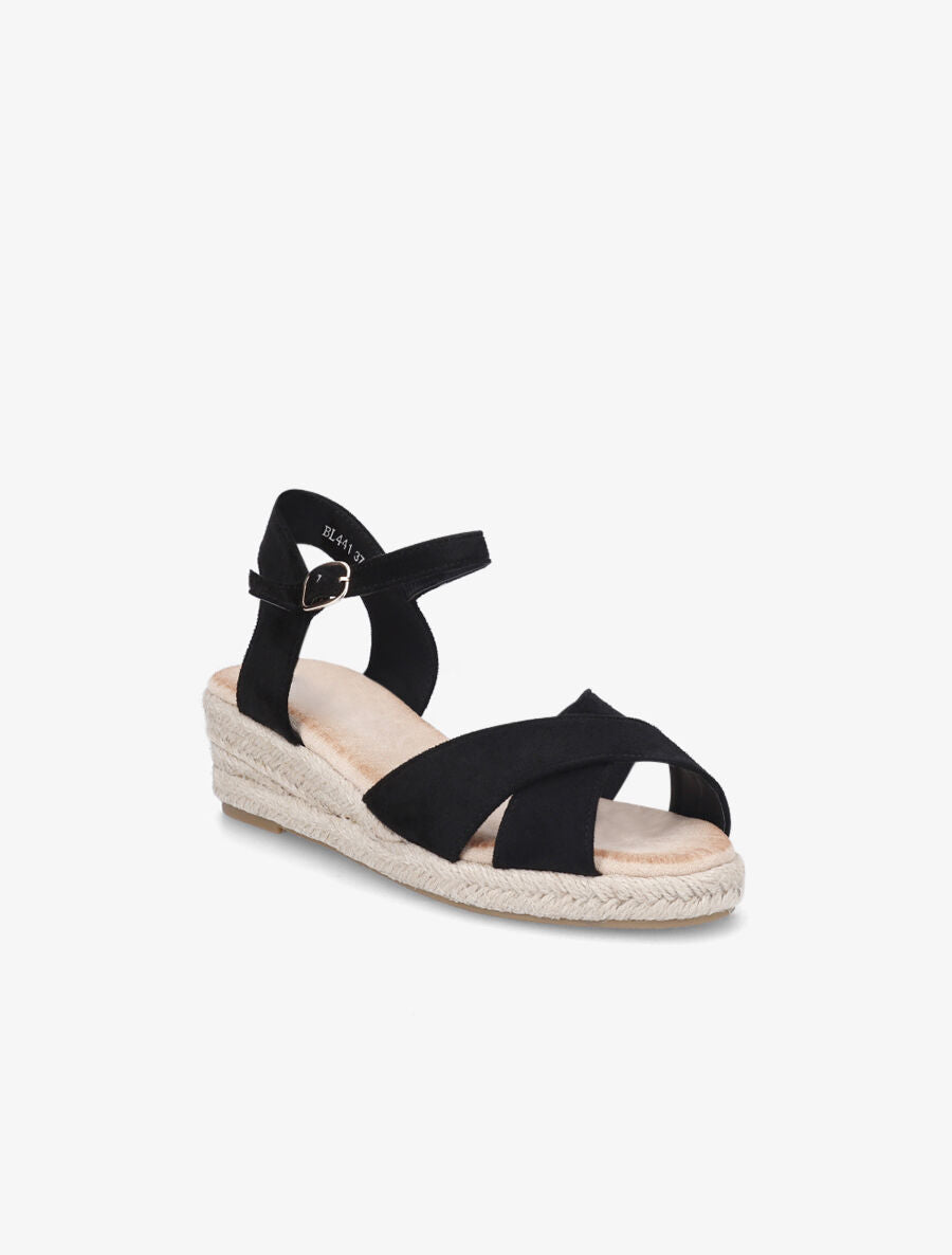 Sandales compensées style espadrille en suédine - Noir - 2