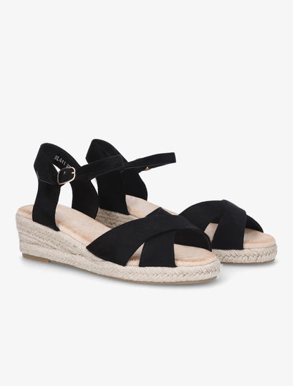Sandales compensées style espadrille en suédine - Noir - 4