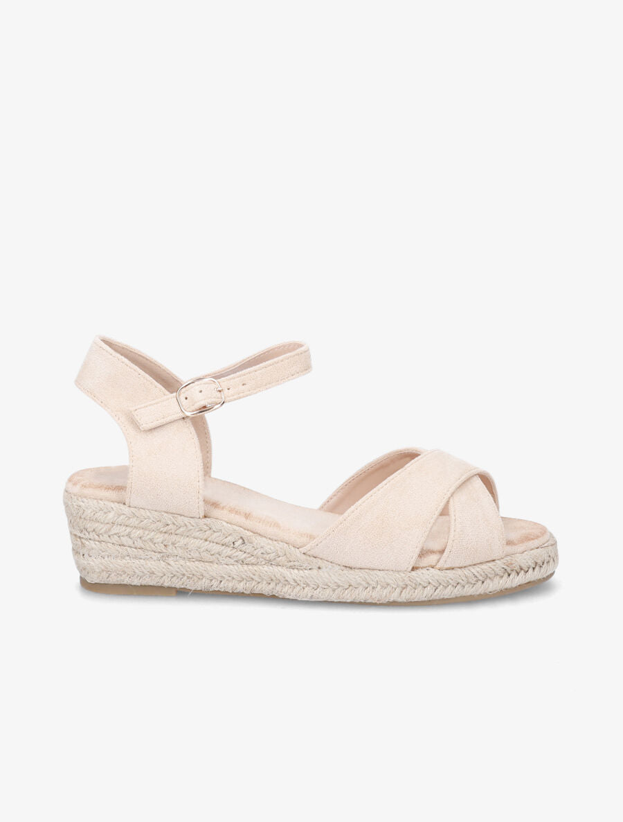 Sandales compensées style espadrille en suédine - Beige - 5