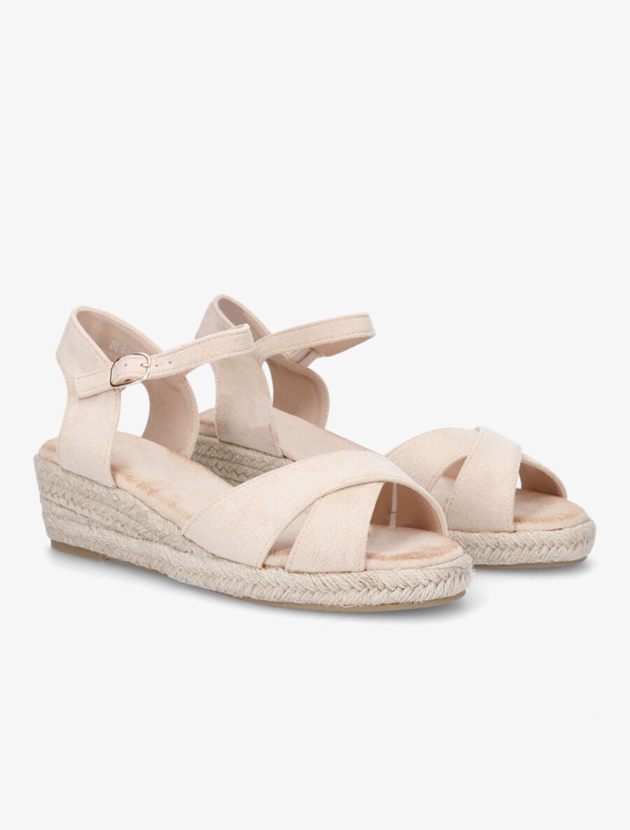 Sandales compensées style espadrille en suédine - Beige - 4