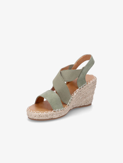 Sandales compensées élastiquées en suédine - Vert olive - 3