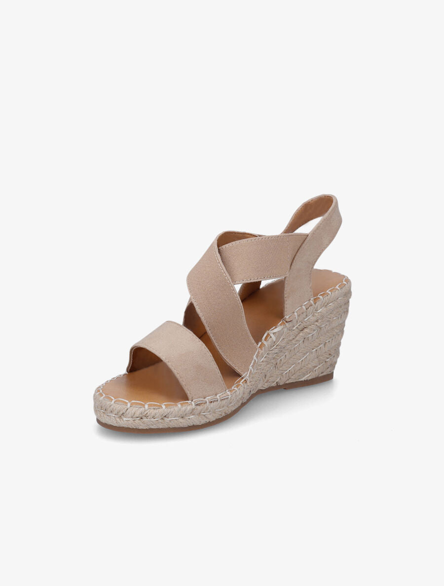 Sandales compensées élastiquées en suédine - Taupe - 3