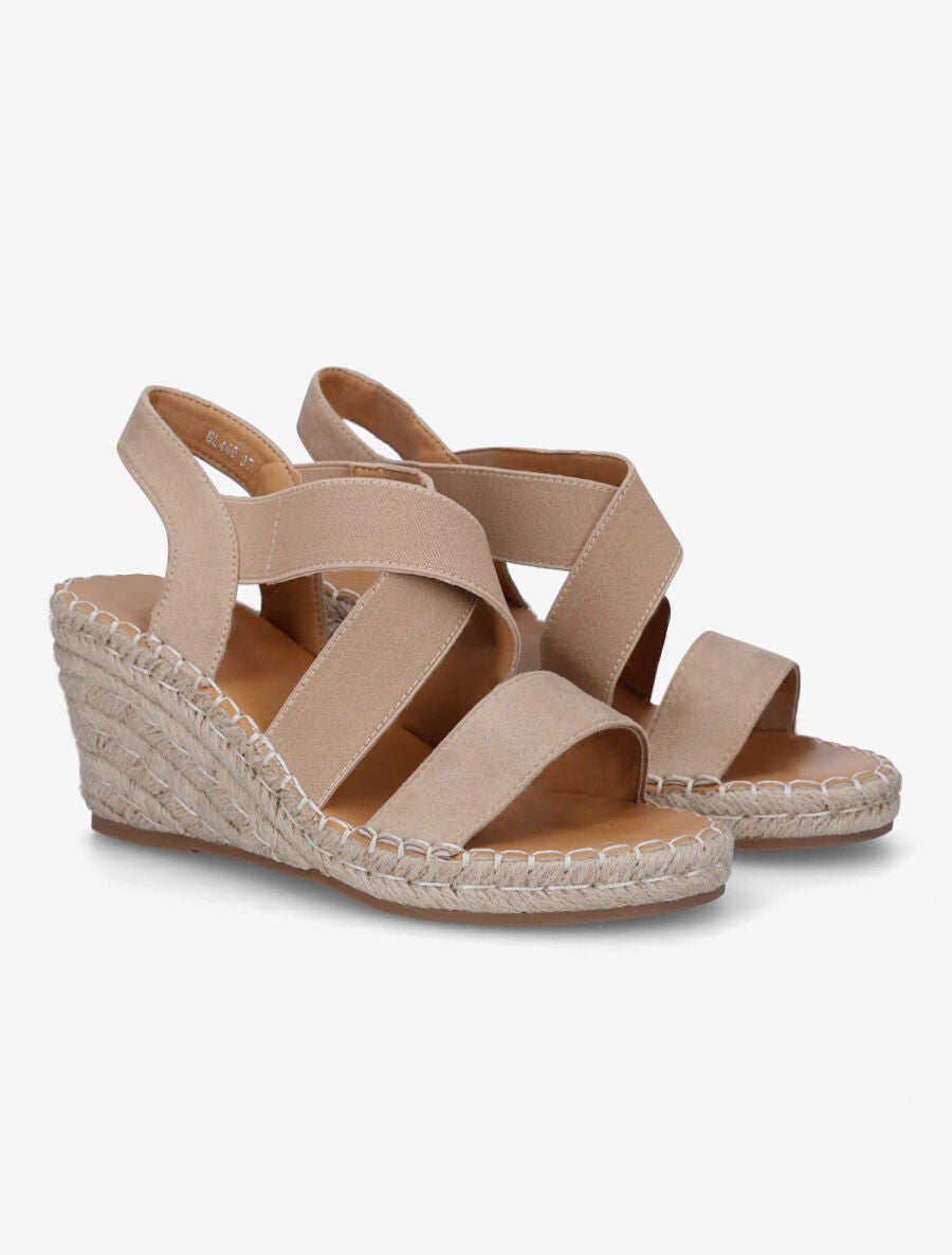 Sandales compensées élastiquées en suédine - Taupe - 4
