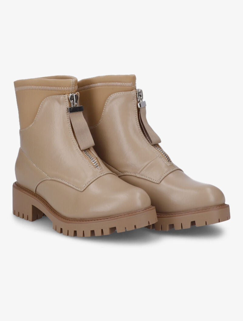 Bottines bi-matière à fermeture zip - Taupe - 1
