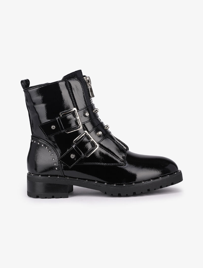 Boots en simili vernis cloutées - Noir - 2