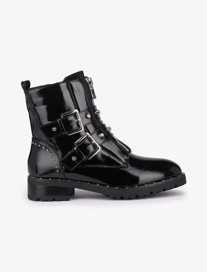 Boots en simili vernis cloutées - Noir - 2