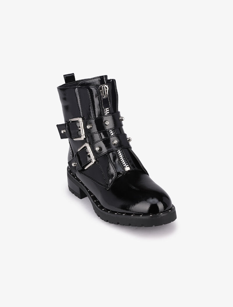 Boots en simili vernis cloutées - Noir - 3