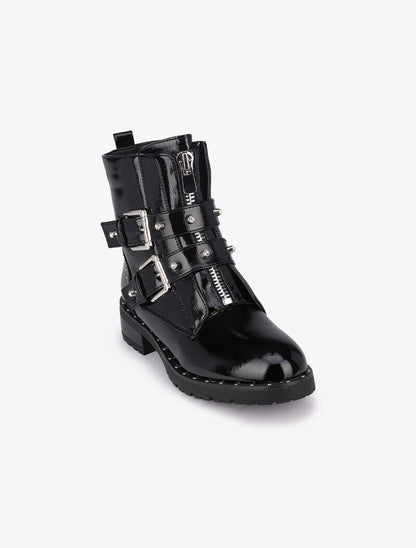 Boots en simili vernis cloutées - Noir - 3
