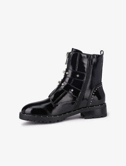 Boots en simili vernis cloutées - Noir - 4
