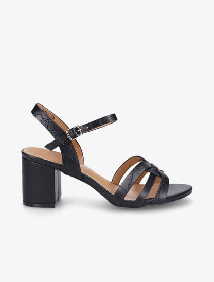 Sandales en simili effet croco - Noir - 5