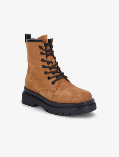 Bottines en suédine à lacets et plateforme - Camel - 3