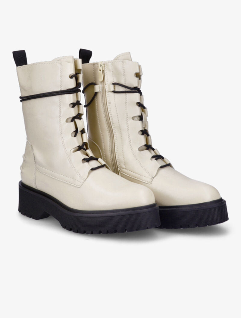 Bottines à plateforme et lacets stylisés - Beige - 5