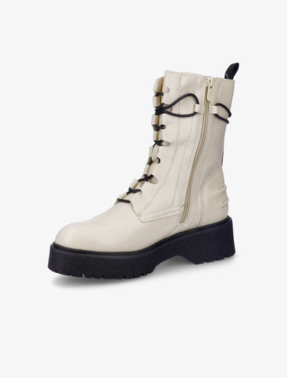 Bottines à plateforme et lacets stylisés - Beige - 4