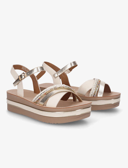 Sandales plateforme à strass - Beige - 4